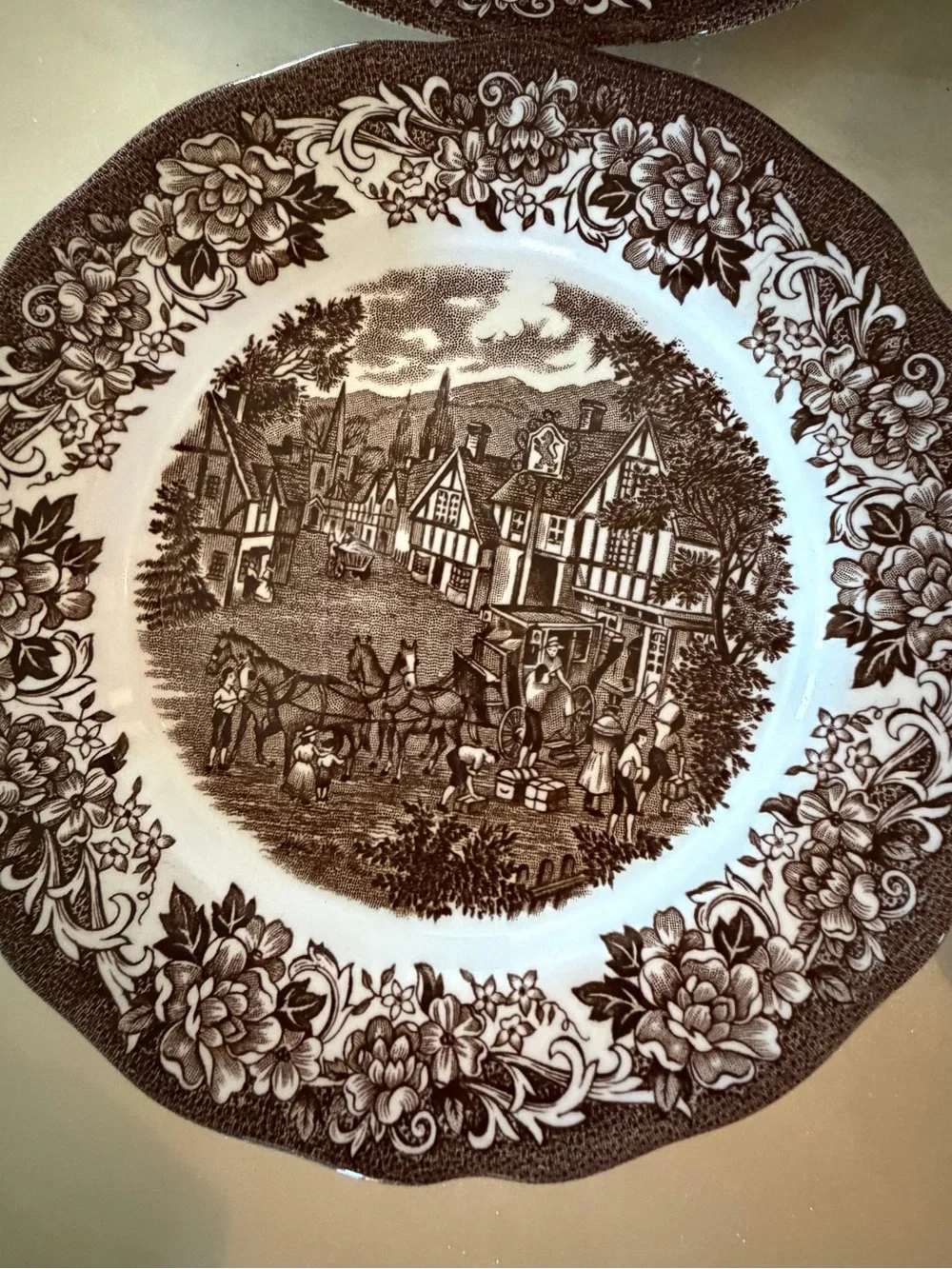 Vintage J&G Meakin Royal Staffordshire Brown Transferware Plates Set of 4